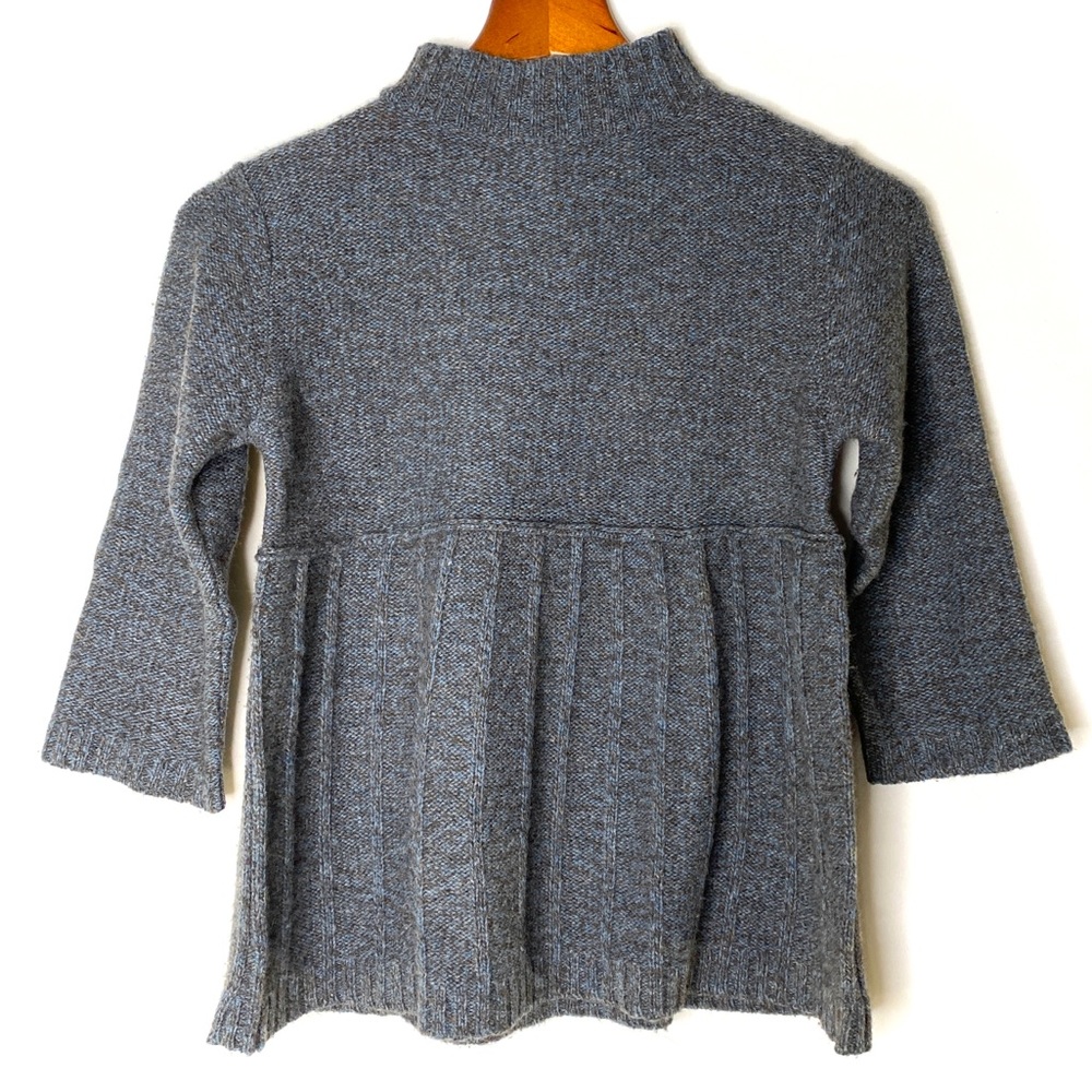 Lily McNeal camel hair blue charcoal mock neck skirted cropped sleeve jumper/XS